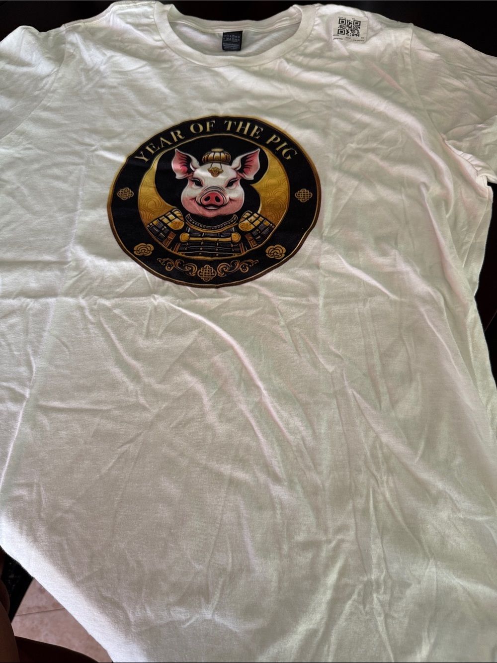 Gildan White Short Sleeve Tee with Black & Gold 'Year of the Pig' Graphic